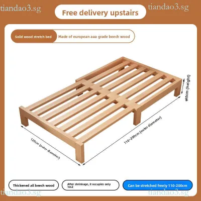 Beech Solid Wood Bed Small Apartment Extendable Bed Living Room Tatami Dual-use Extendable Bed Nap Single Bed Frame Pull-out Bed YZX