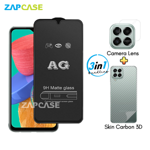 Samsung M33 5G PAKET 3in1 Tempered Glass Anti Glare Free Camera Lens dan Skin Carbon
