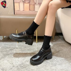 katerina fashion Korean Black Shoes Heeled For Women Adjustment Strap #9803