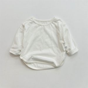 CHUAN Vải cotton nguyên chất Quần áo trẻ em Cổ tròn màu đơn sắc Áo tay dài mùa xuân mềm mại Áo sơ mi mùa thu trẻ em