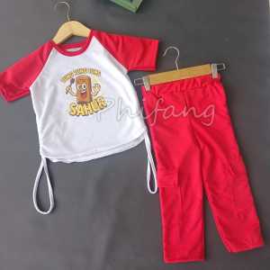Setelan Cargo Merah Putih Ballerina Cappuccina Anak Perempuan 1-10 Tahun/Setelan Baju Anak