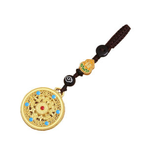 Ancient Method Gold Lucky Charm Keychain Chinese Round Wealth Keychain Car Phone Keychain Pendant