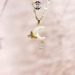 HCB❤“Gold Moon Pendant Necklace - Gold Plated Jewelry with Faux Pearl  Elegant and Stylish.”
