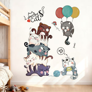 Decal dán tường mèo hoạt hình dễ thương Có keo sẵn 142*107 cm Trang trí phòng ngủ trẻ em an toàn