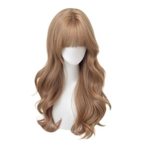 BEAUTYLADIES Golden Long Champagne Blonde Wigs Natural Fake Hair Synthetic Wigs with Bangs Full Head Cover Breathable Cosplay Lolita Party Hair for Women