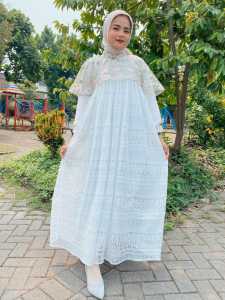 Gamis Lebaran Putih Viral Exila Dres Brukat Malika Mix Tile Garden Full Puring Hyget M L XL XXL 3XL Dress Brokat Wanita Kondangan Jumbo Baju Muslimah Terbaru Kekinian Ootd Remaja Hijab