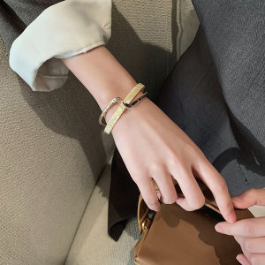 Frascati Minimalist White Shell Acrylic Double-layer Bangles For Women Metal Gold Bracelets Open Charm Bangles Accessories