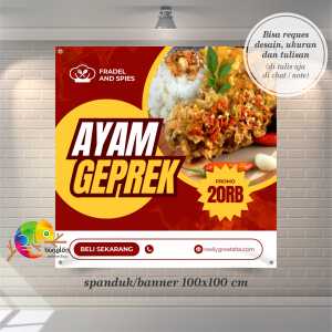 Cetak Spanduk Banner Merah dan Kuning Modern Ayam Geprek