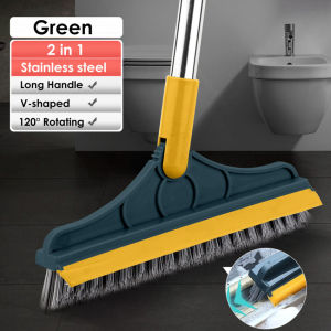 Stainless Steel 2-In-1 Long Handle Scrubber Floor Brush With Adjustable Detachable Stiff Bristles - Ideal For Tile Cleaning
