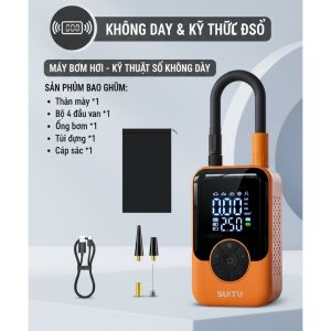 Bơm Lốp Ô Tô Cầm Tay SUITU ST-221 Cao Cấp Màn Hình Kép Thông Minh Tự Động Ngắt Sạc Type-C Đa Năng