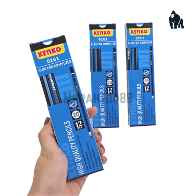 Pencil 2B Kenko 6161 Biru Hitam / Pensil Kayu Komputer Ujian Hexagonal Lusinan Grosir [1 BOX isi 12 PCS]