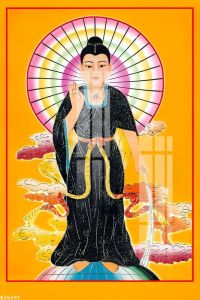 Tranh Phật Giáo - Mẹ Diêu Trì Địa Mẫu chất liệu Gỗ in Tráng Gương có Bọc viền