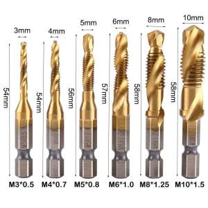 Toolshub 6PCS M3-M10 Titanium HSS Drill Tap Set Metric Thread Bits 1/4" Hex Shank Corrosion Resistant Hand Tools
