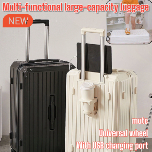Womens largecapacity suitcase multifunctional mute universal wheel solid color travel suitcase