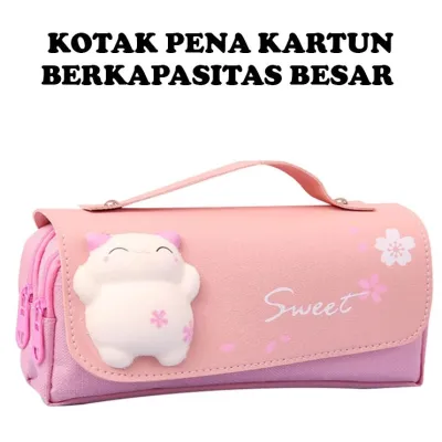 Kotak Pensil Squishy Timbul Murah 3d Cute Cat /Kotak Pensil Anak/Pensil Case Kartun Lucu Estetik Korea