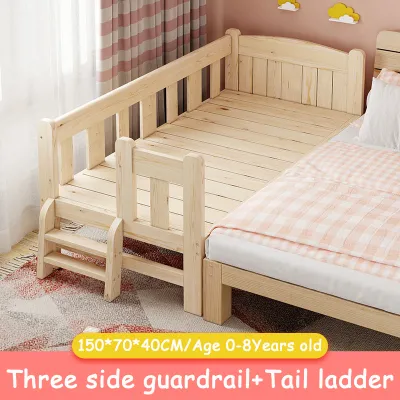 150CM Wooden Baby Cot Attached to Parents Side Bed with mattress New Born bed Baby cot full set children bed katil baby