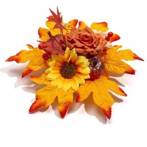 YOUSHI TOP Pumpkin Maple Autumn Sunflower Wreath Ornament Rustic Style Plastic Halloween Artificial Wreath Maple Leaf Simulation Tabletop Wreath Thanksgiving Decor