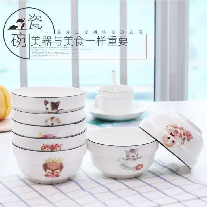 ชุดชามเซรามิก 6 นิ้ว ลายแมว น่ารัก 3 ใบ สำหรับอาหารแมว