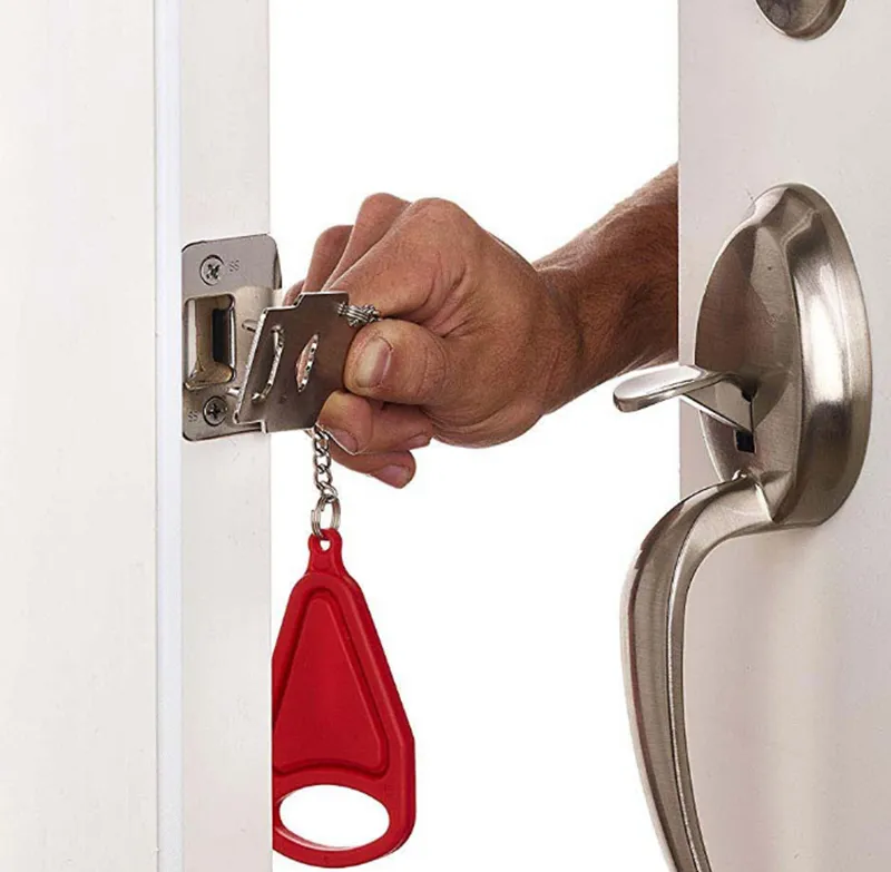 Qivine Portable Door Lock – Travel Door Stopper With Non-Slip Rubber Pad, Aluminum Alloy Security Blocker For Hotel, Home, Bedroom – Fits Most Doors (Without Alarm)
