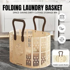 【SG】Collapsible Laundry Baskets Clothes Hamper Basket Organizer with Extended Handles，Portable 35L