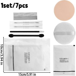 7pcs/Set Disposable Makeup Tool / Portable Round Powder Puff / Soft Skin-Friendly Makeup Remover Wipes / Dual-Ended Eyeshadow Brush / Lipstick Brush
