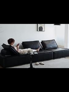 ⚡Minimalist Italian Leather Sofa Single Seat Black Modular Sofa with High Backrest Original Piemonte Leather Design Living Room