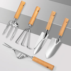 5PCS Gardening Tools Set with Smooth Wooden Handles Stainless Steel Rounded Edge Trowel Variety for Home/Outdoor Planting Garden Supplies Kit