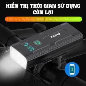 Đèn pha xe đạp chiếu sáng cao cấp chống nước gắn ghi-đông siêu sáng sạc điện Type-c có đồng hồ hiển thị thời gian lượng pin có hỗ trợ sạc khẩn cấp C30ml MLH