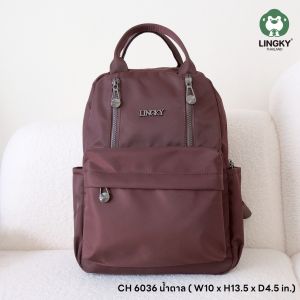 Lingky กระเป๋าเป้สะพายหลัง+ถือก็ได้  ผ้าไนลอนเกรดพรีเมียม น้ำหนักเบา และกันน้ำ ขนาด10 นิ้ว มี5ซิป+2ช่องข้าง (CH 6036)