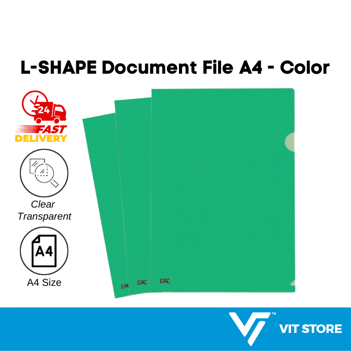 High Quality A4 L-Shape Folder PP Transparent (Green) Document Holder