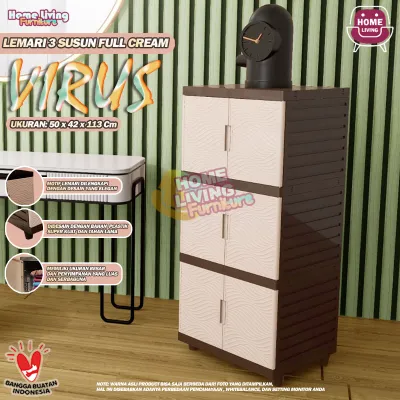 LEMARI PLASTIK VIRUS KINGDOM 4 SUSUN LEMARI PAKAIAN MINIMALIS CABINET SERBAGUNA - CREAM