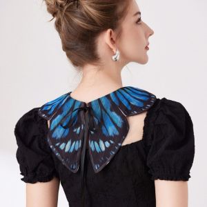 PLLEWY Blue Color Fake Collar Shawl Lightweight Fabric Butterfly Wing Design Photo Shoot Prop Decorative Removable Collar Cosplay Costume Collar Halloween Party