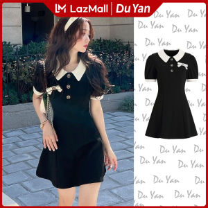 Du Yan ใหม่ สีดำหรือชมพูคอปกโปโลแฟชั่นสตรีชุดกระโปรงสั้นร้านกาแฟ