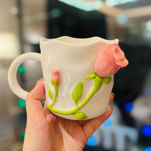 Cốc Sứ Uống Nước Họa Tiết Hoa Hồng 3D Tráng Men Vẽ Tay - Ly Sứ Sang Trọng Thích Hợp Cafe Văn Phòng Quà Tặng