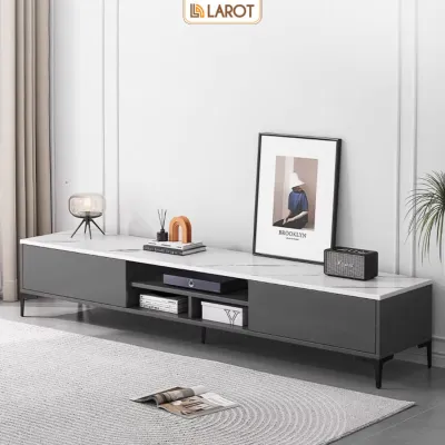 Kệ tivi đen mặt gỗ MDF màu vân đá phủ melamine để phòng khách tủ tivi để sàn đa năng - GP297