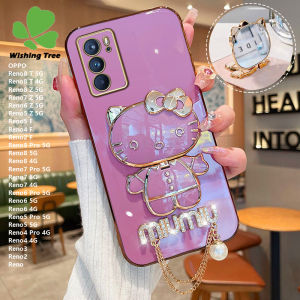 สำหรับ OPPO Reno 5 F 4 2 F Reno 8 Pro Reno 6 Pro Reno5 Reno4 Reno2 ที่คลุมกระจกแต่งหน้าเฮลโลคิตตี้เคสโทรศัพท์เคสโทรศัพท์จี้แฟชั่นขั้นสูง