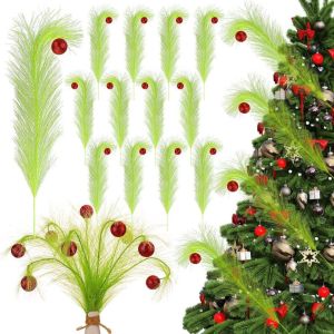 QUERIDO 10pcs Fake Christmas Tree Topper Decorative with Ball Pampas Grass Flower Arrangement Artificial Green Reed Decoration Wedding