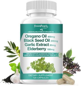 Organic Oregano Oil Capsules – 11-in-1 Blend with Black Seed Oil Elderberry Garlic Olive Leaf– Magnesium & Black Pepper for Absorption – Immune Respiratory & Digestive – Vegan Non-GMO 120 Ct