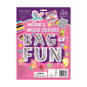 Unicorns & Magical Creatures Bag Of Fun Pack Colouring Book With 5 Crayons & 100+ Stickers For Kids