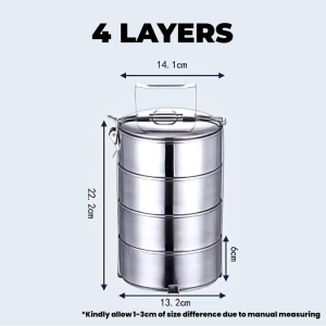 Z-Gadget⚡2/3/4/5/ Layer x 14cm Stainless Steel Food Carrier Storage Container Tiffin Lunch Box With Handle