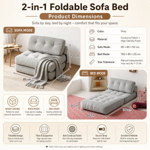 Foldable Sofa Bed Single Corduroy Lazy Sofa Chair 190x85x20cm Floor Couch for Bedroom Living Room Condo