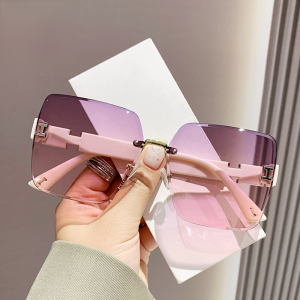 Womens sunglasses twocolor gradient fashion rimless sunglasses driving special sunglasses