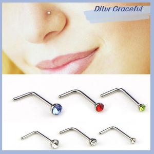 Ditur 60PCS Set Stainless Steel CZ L Shape Nose Ring Body Stud