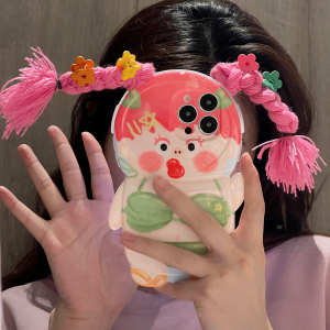 💖จัดส่ง24ชม💖iPhone11/12/13/14 Pro max case for เคสไอโฟน11 แฟชั่น บางเบาพกพาง่าย น่ารัก การ์ตูน สามารถถักเปีย ตลก สาว วัสดุซิลิโคน Case