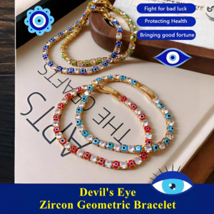 Evil Eye Zircon Geometric Bracelet Rhinestone Lucky Blue Eyes Charm Bracelet Women Lucky Amulet Protection Adjustable Wristband Charm Jewelry 邪眼锆石几何手链