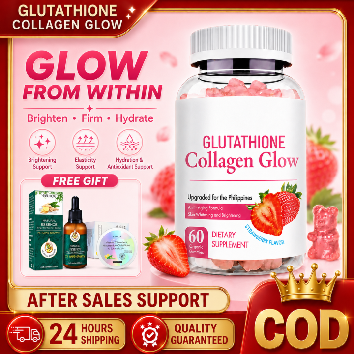 NATURE GLOW Glutathione Collagen Glow Gummies - FDA Approved - Strawberry Flavor - 60 Gummies - Nourish White and Glow Skin in 2 Weeks - Upgraded for the Philippines