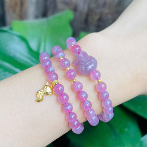 vòng tay nữ dáng chuỗi đá thạch anh hồng tự nhiên mix hồ ly thạch anh hồng và charm hồ ly vàng tây vòng tay đá phong thủy hợp mệnh thổ mệnh hỏa trang sức thiết kế đủ hóa đơn thẻ bảo hành