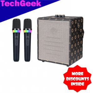 TG V11 Pro Power Bass Sound KARAOKE Wireless Bluetooth Leather Type Speaker with Dual Wireless Microphone