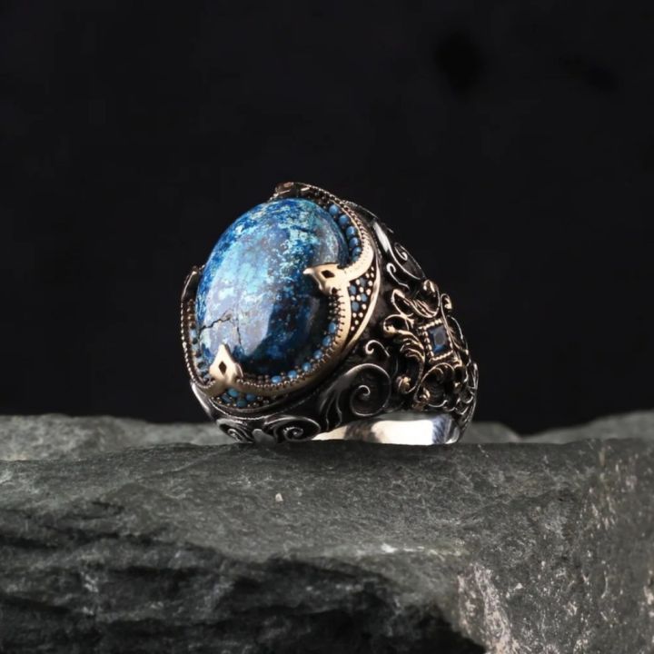 Vintage Style Luxury Blue Opal Crystal Diamond Silver Titanium