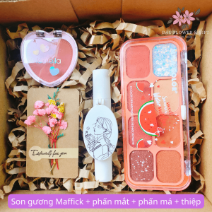 Quà Sinh Nhật Cho Nữ Gồm: Phấn Mắt Phấn Má Son Gương Và Thiệp Dễ Thương